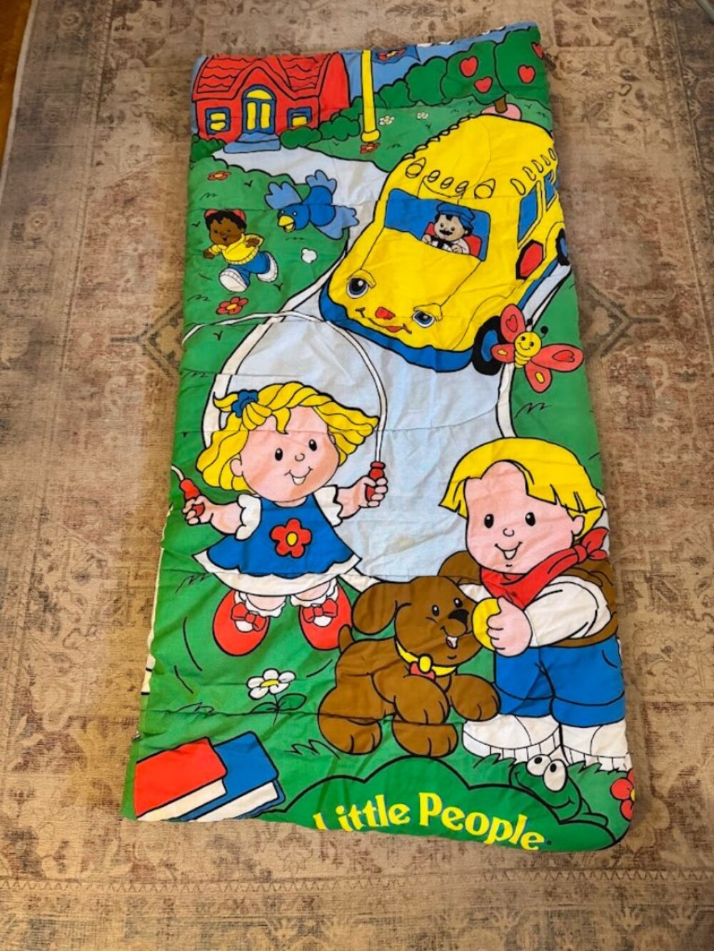 Vintage 90s Fisher-Price Little People Sleeping Bag Play Blanket